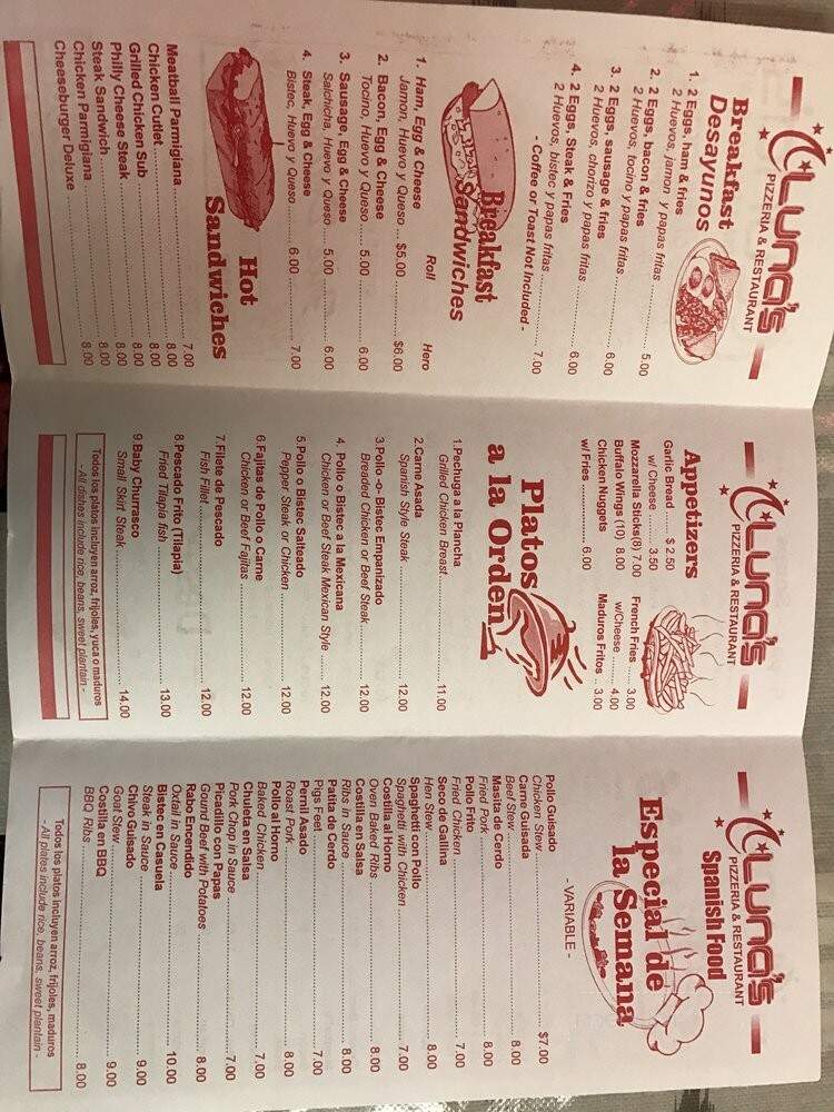 Luna's Pizzeria & Restaurant - Union City, NJ menu_pic