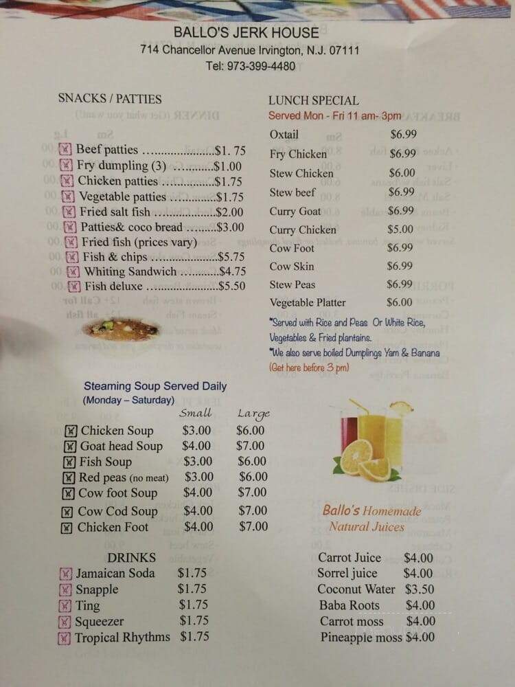 Ballo's Jerk House - Irvington, NJ menu_pic