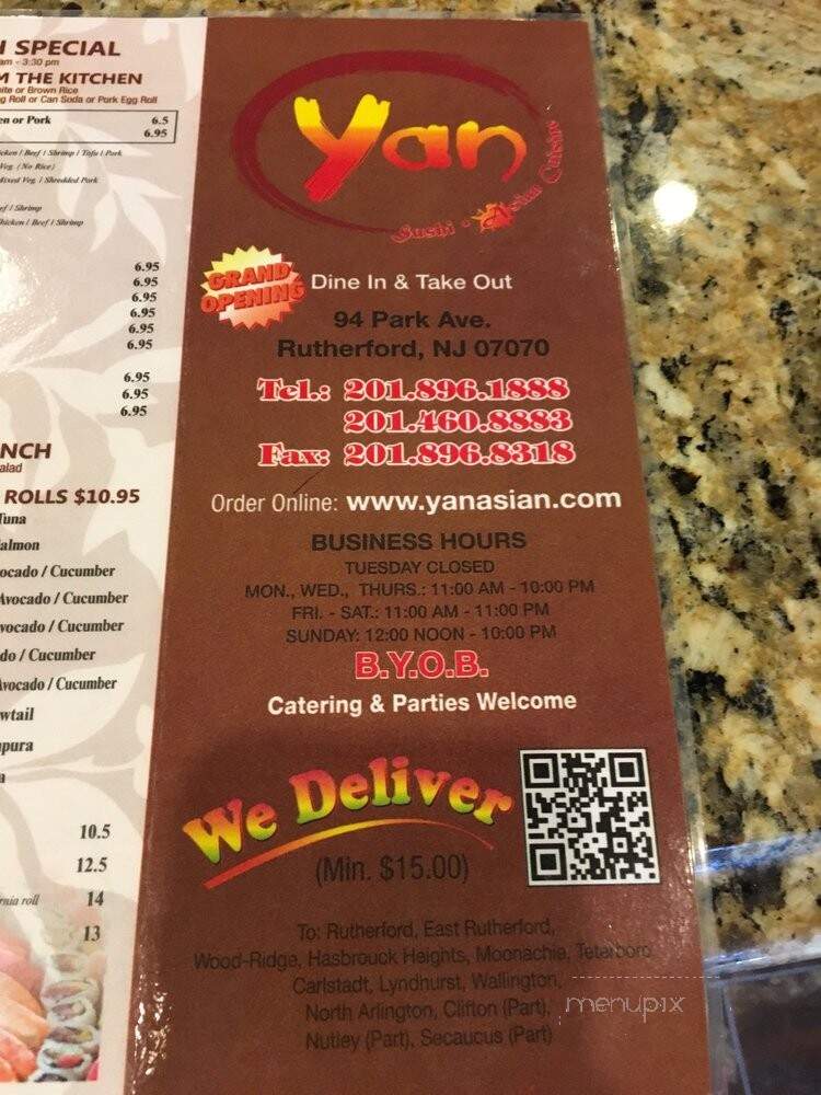 Yan Asian Restaurant - Rutherford, NJ menu_pic