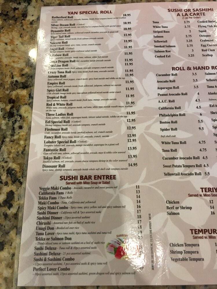 Yan Asian Restaurant - Rutherford, NJ menu_pic