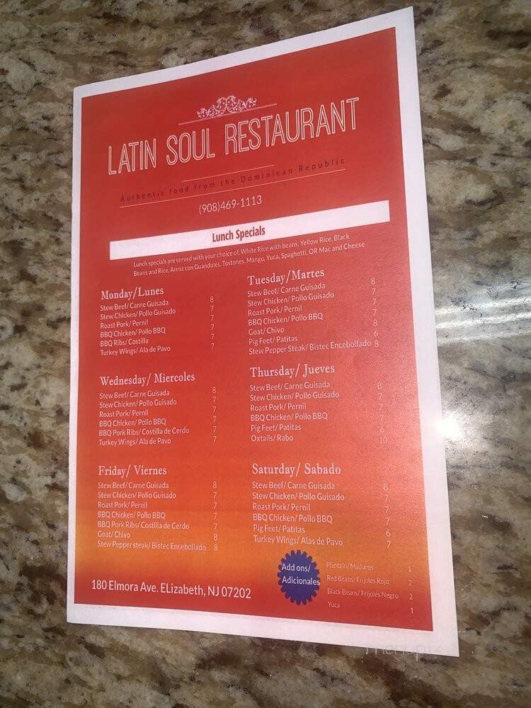 Latin Soul - Elizabeth, NJ menu_pic