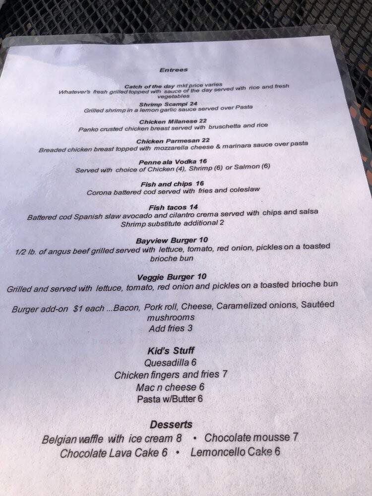 The Bay View Cafe - Lavallette, NJ menu_pic