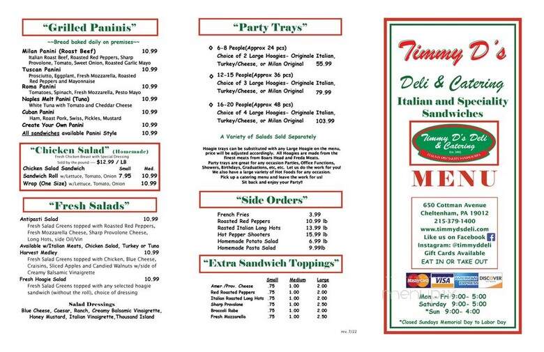 Timmy D's Deli - Cheltenham, PA menu_pic