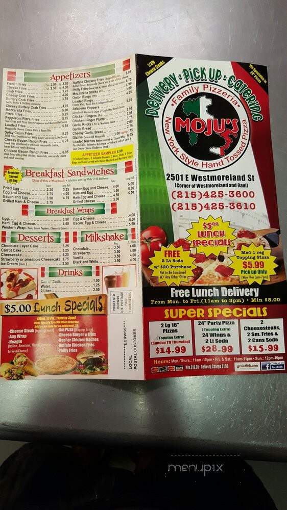 Moju's Family Pizzeria - Philadelphia, PA menu_pic