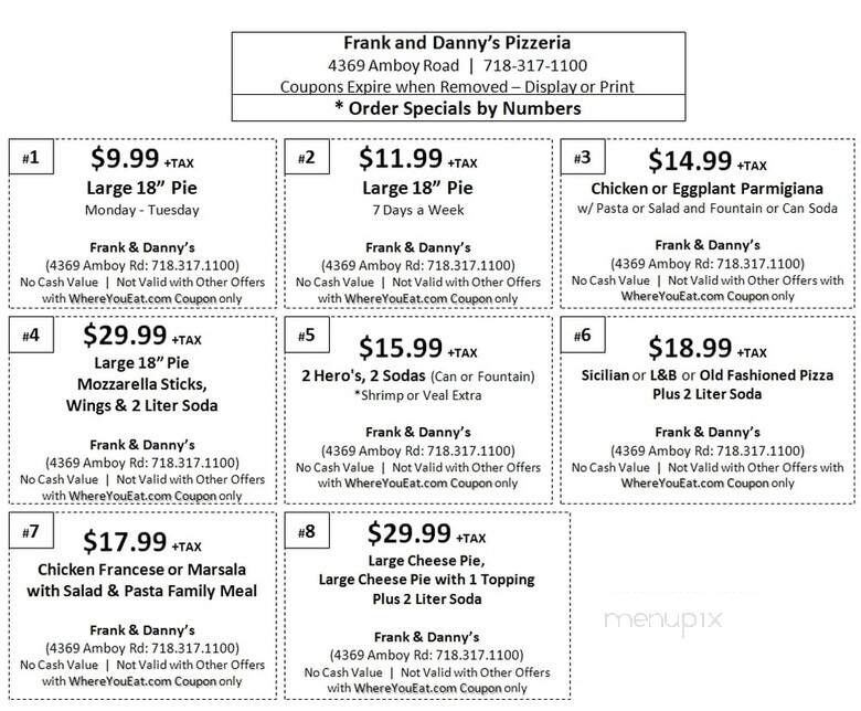 Frank & Danny's Pizzeria - New York, NY menu_pic