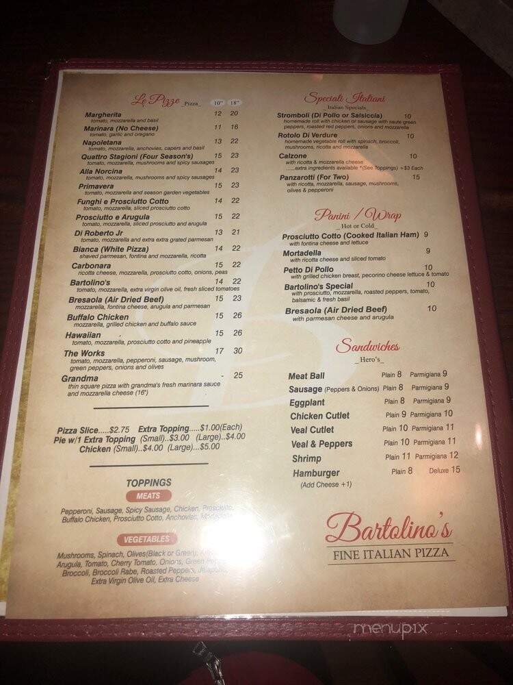 Bartolino's Fine Italian Pizza - Astoria, NY menu_pic