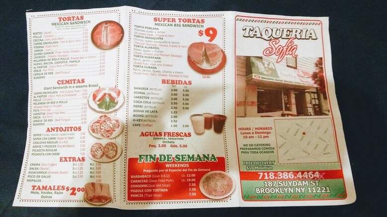 Taqueria Sofia - Brooklyn, NY menu_pic