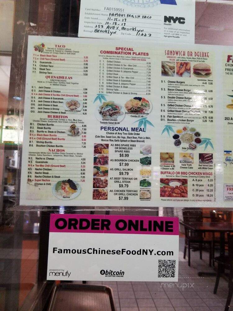 Famous Chinese Food Take Out - New York, NY menu_pic