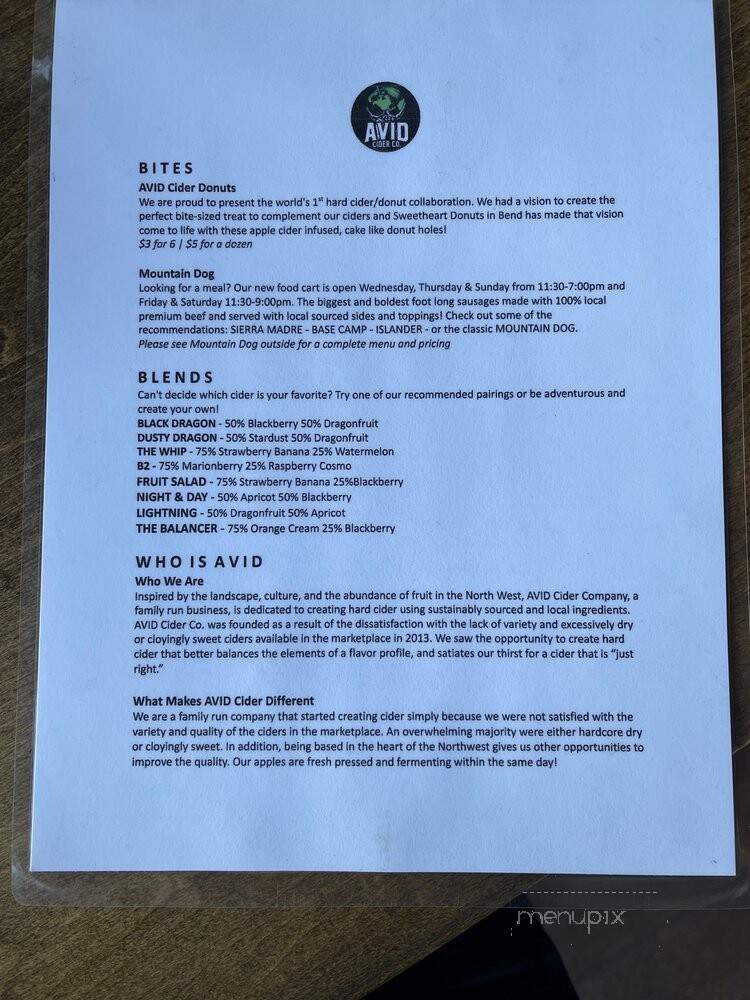 Atlas Cider Co - Bend, OR menu_pic