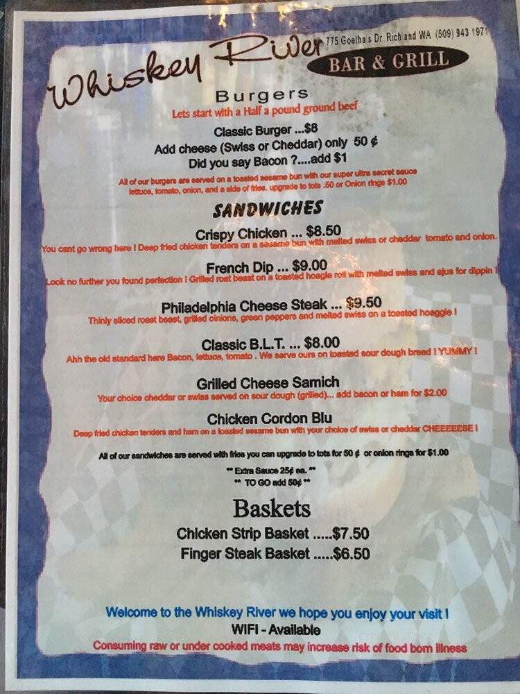 Whiskey River Bar & Grill - Richland, WA menu_pic