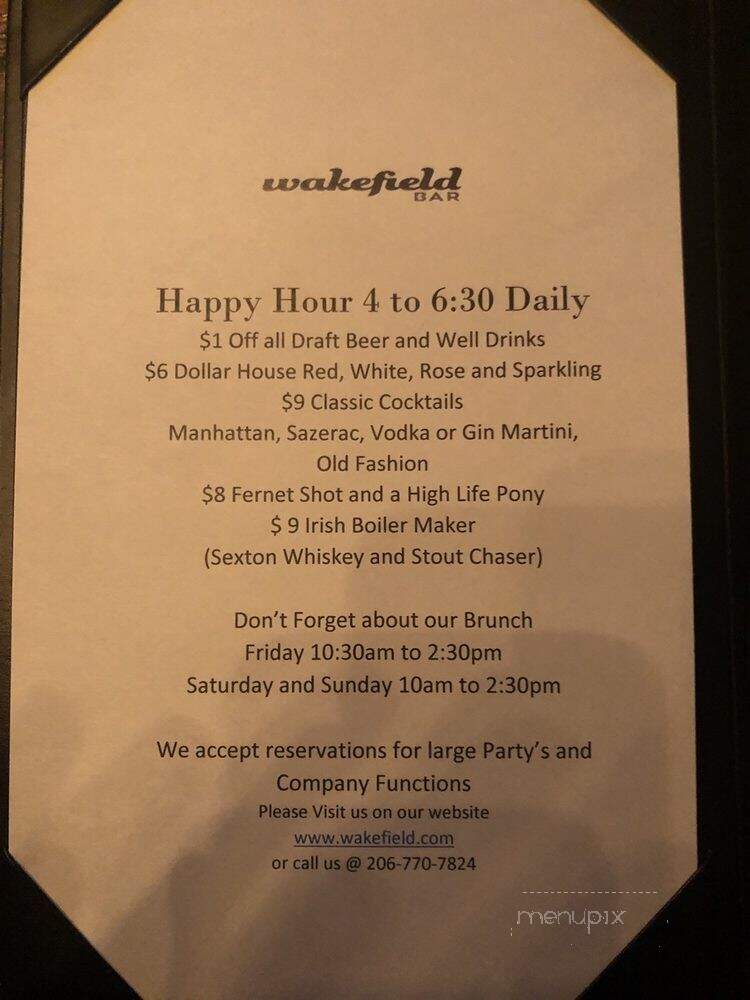 Wakefield Bar - Seattle, WA menu_pic