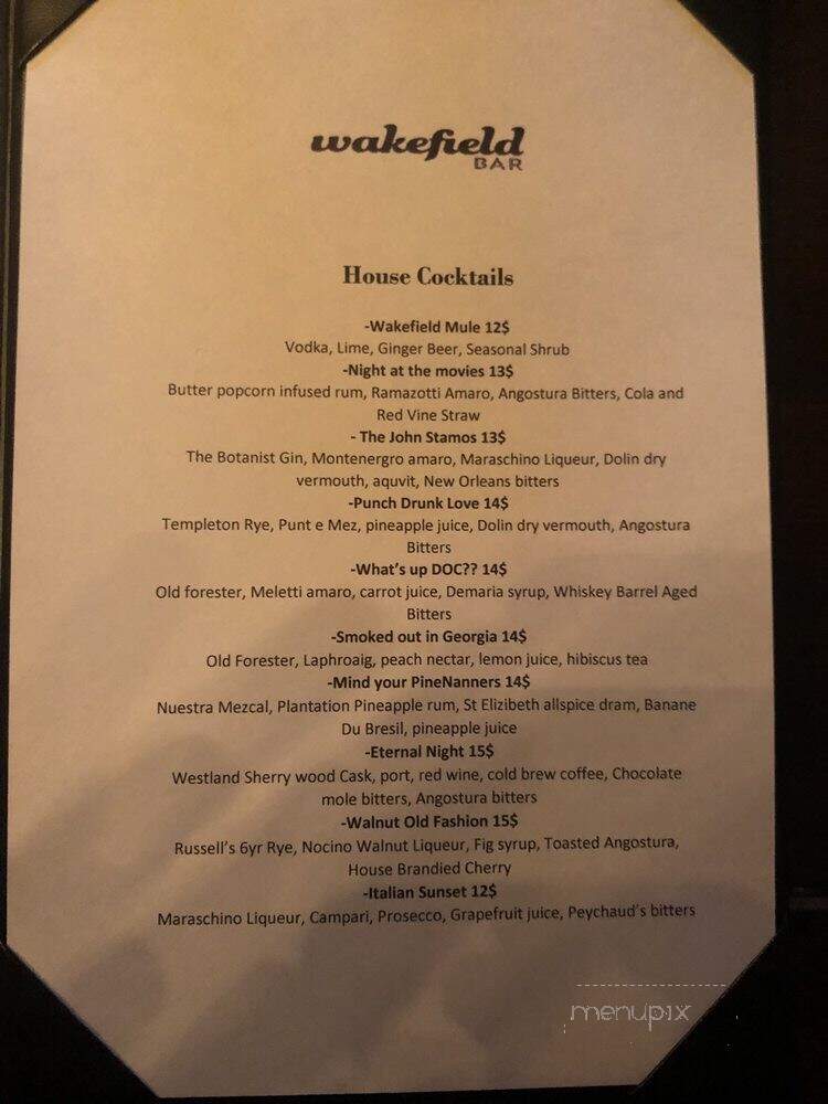 Wakefield Bar - Seattle, WA menu_pic