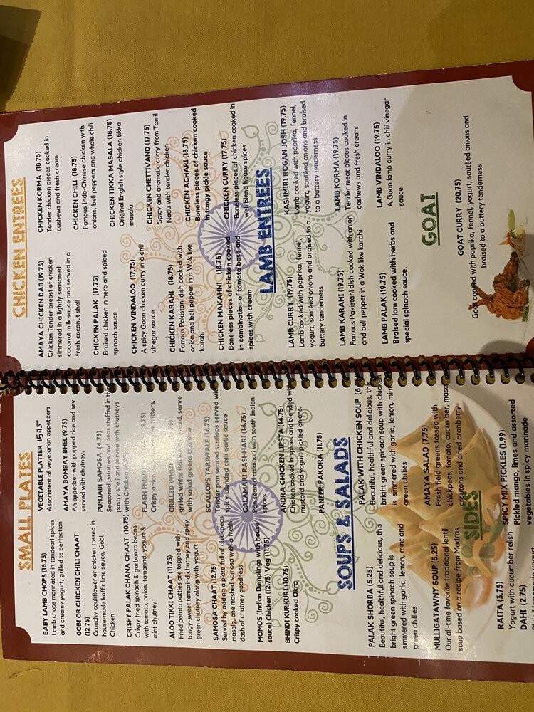 Amaya Indian Cuisine - Rochester, NY menu_pic