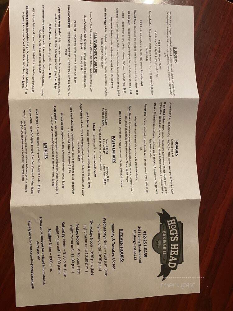 Hog Head's Bar & Grill - Pittsburgh, PA menu_pic