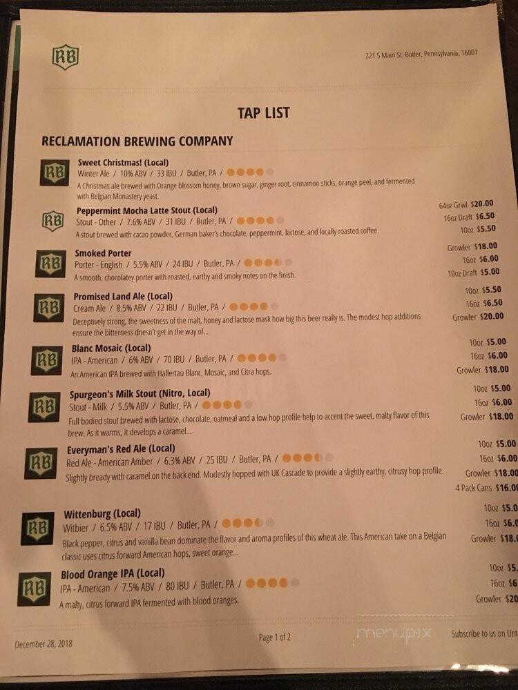 Reclamation Brewing Company - Butler, PA