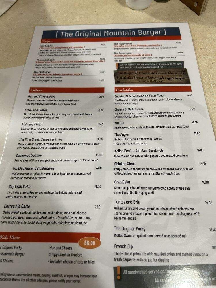 Waterville Tavern - Waterville, PA menu_pic