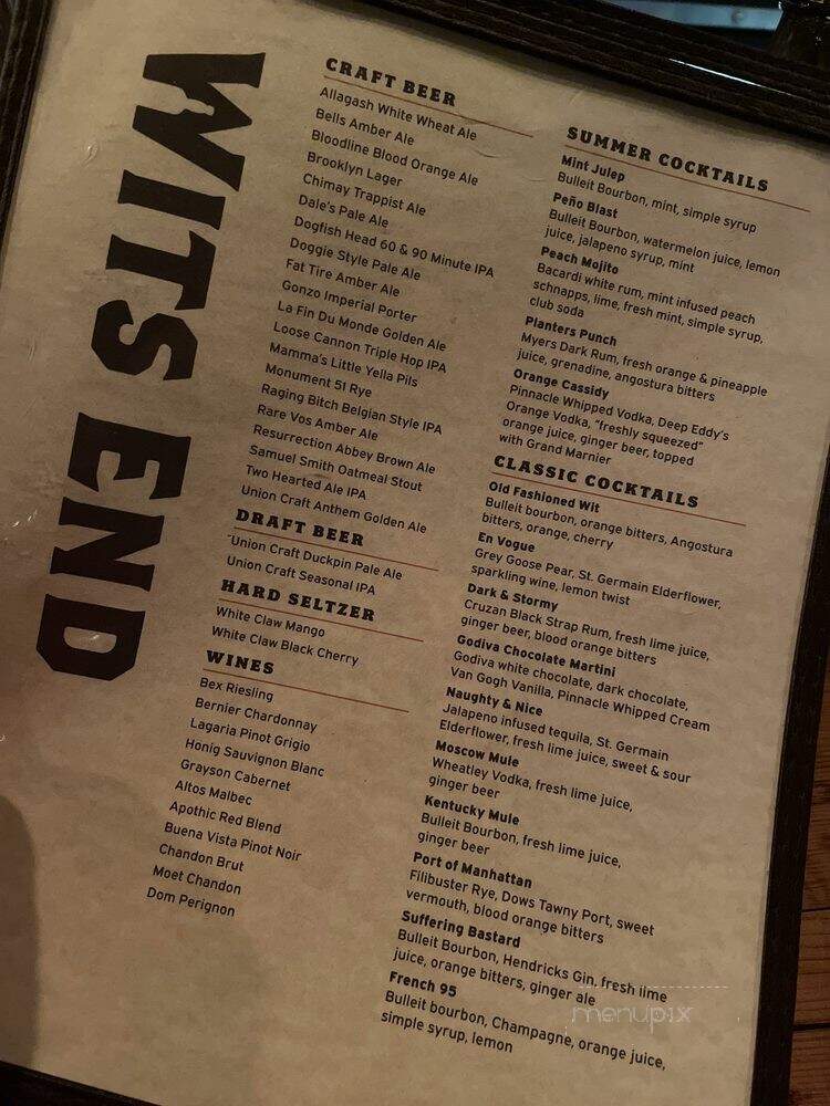 Wits End Saloon - Timonium, MD menu_pic