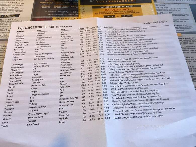 PJ Whelihan's - Downingtown, PA menu_pic