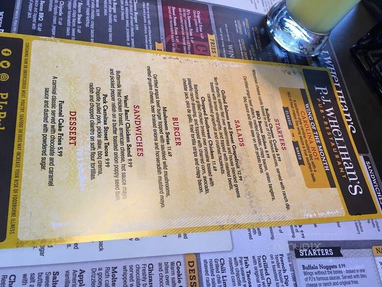 PJ Whelihan's - Downingtown, PA menu_pic