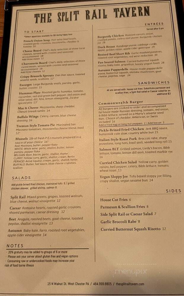 Split Rail Tavern - West Chester, PA menu_pic