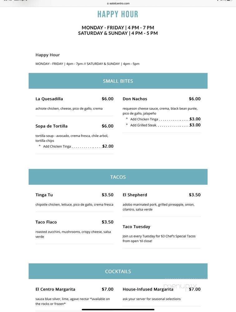 El Centro DF - Washington, DC menu_pic