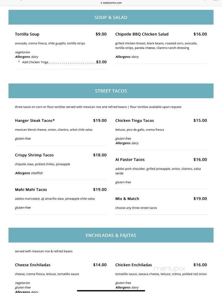 El Centro DF - Washington, DC menu_pic