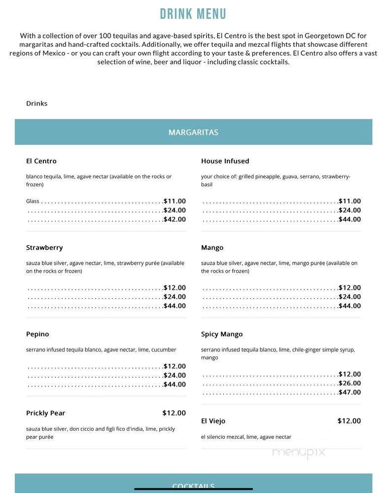 El Centro DF - Washington, DC menu_pic