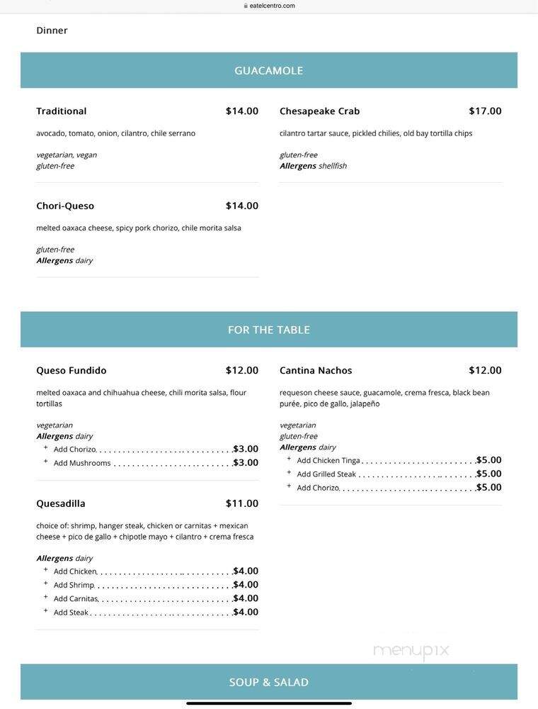 El Centro DF - Washington, DC menu_pic