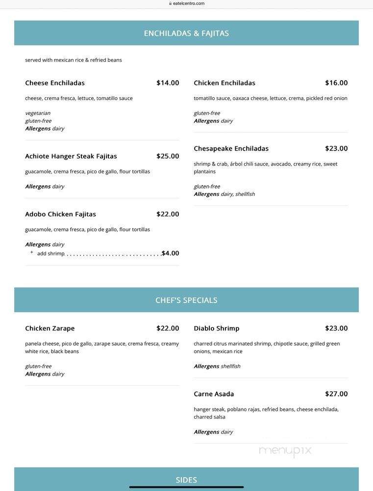 El Centro DF - Washington, DC menu_pic