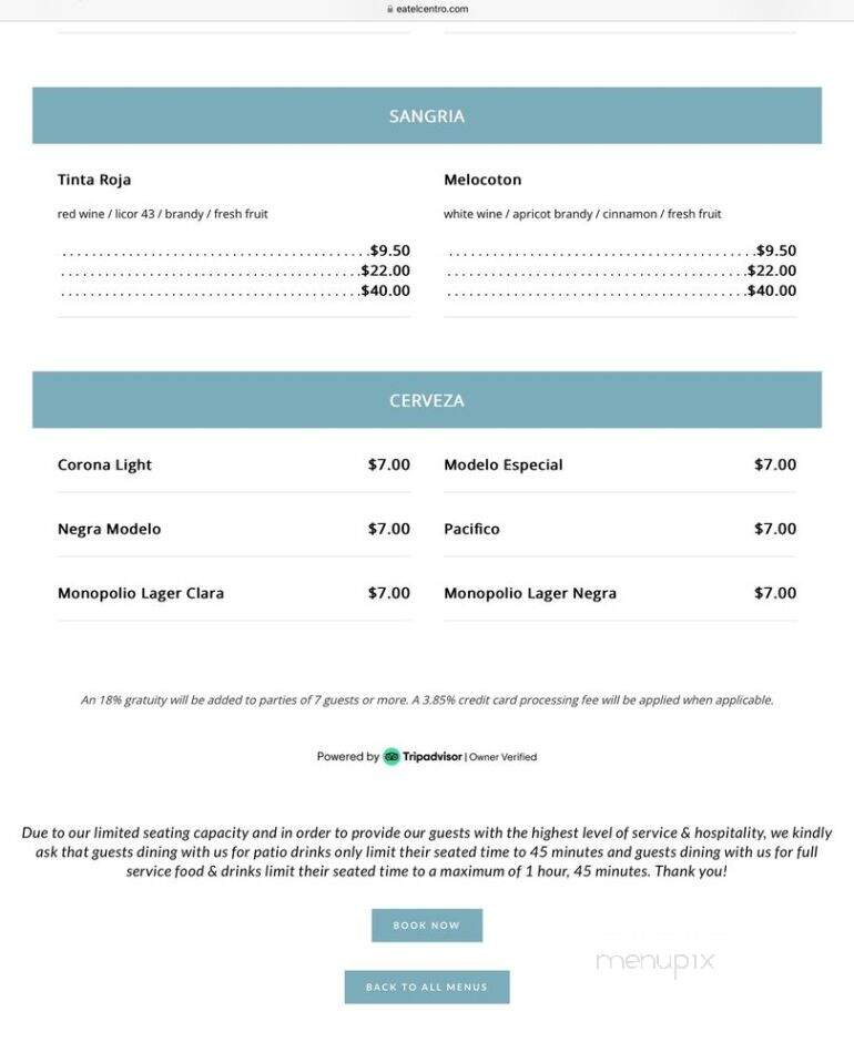 El Centro DF - Washington, DC menu_pic