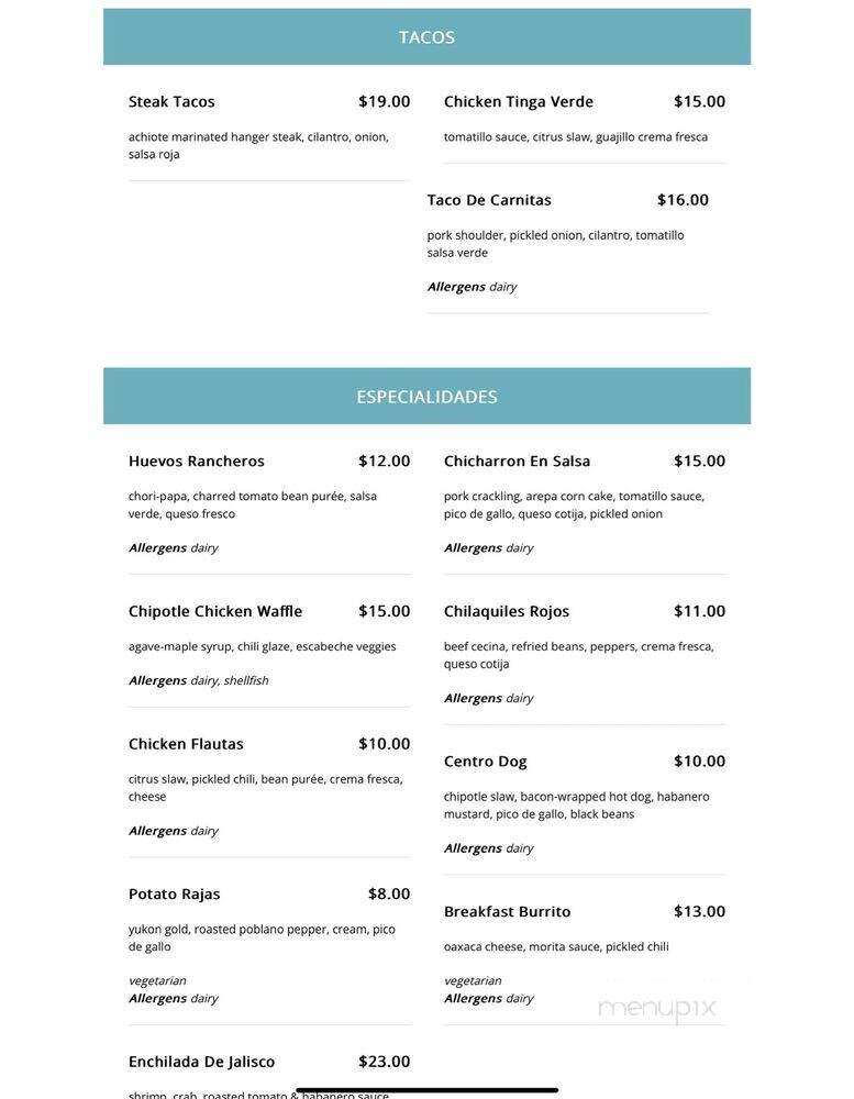 El Centro DF - Washington, DC menu_pic