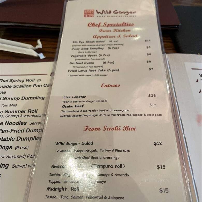 Wild Ginger - Rockville Centre, NY menu_pic
