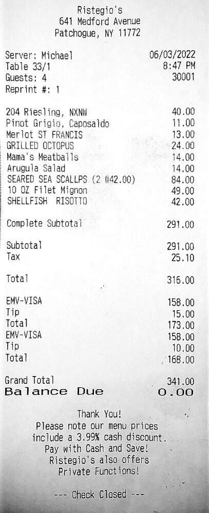 Ristegio's - Patchogue, NY menu_pic