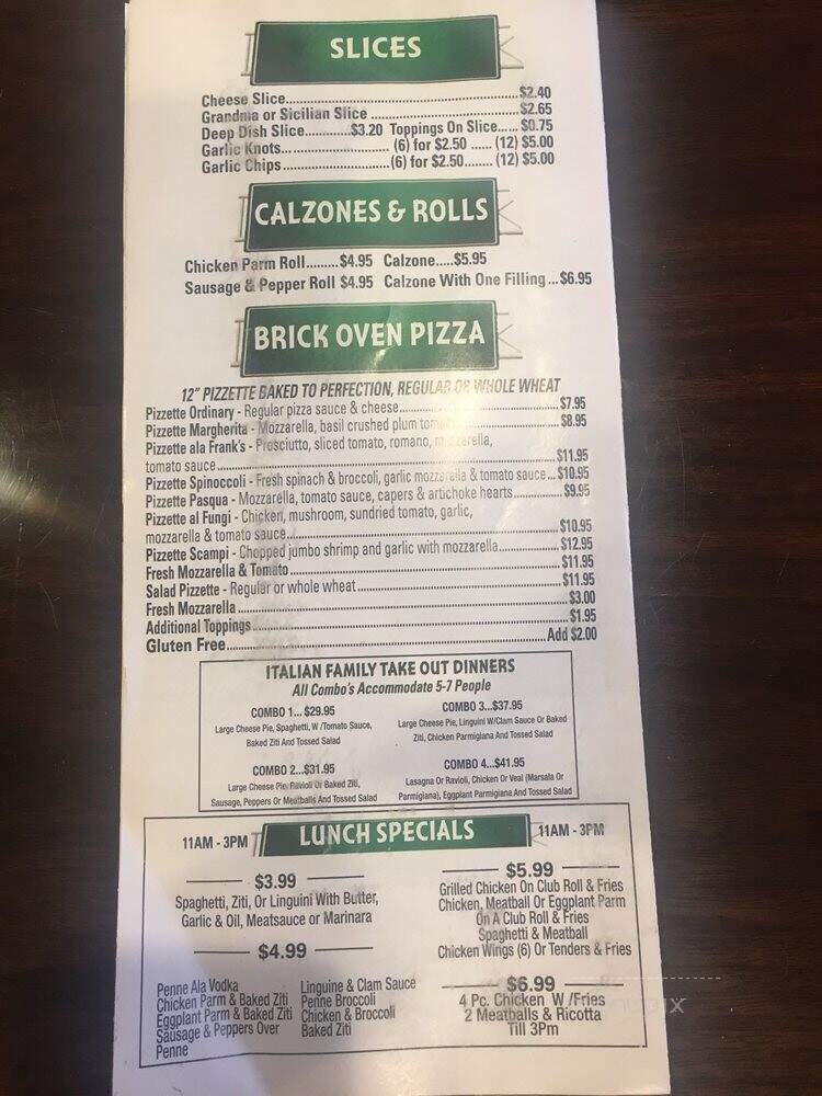Frank's Route 27 Pizza - Islip Terrace, NY menu_pic