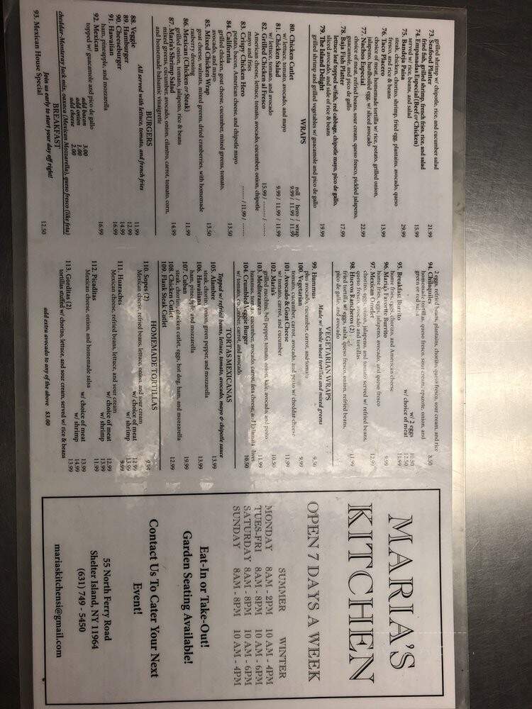 Maria's Kitchen - Shelter Island, NY menu_pic