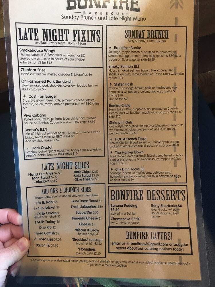 Bonfire Barbecue - Asheville, NC menu_pic