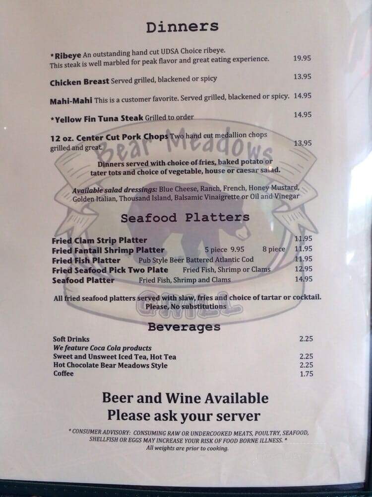 Bear Meadows Grill - Hiawassee, GA menu_pic