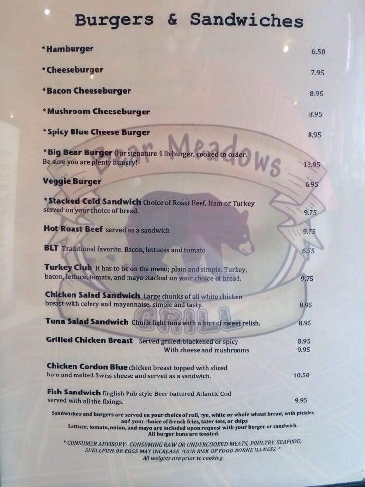 Bear Meadows Grill - Hiawassee, GA menu_pic