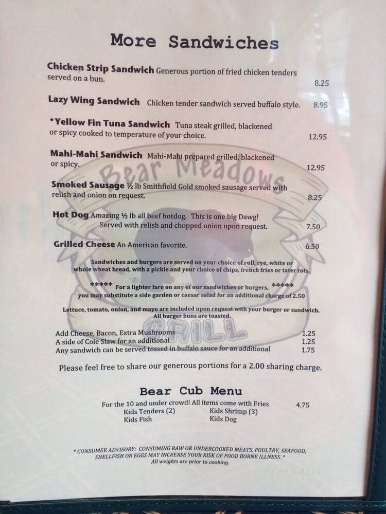 Bear Meadows Grill - Hiawassee, GA menu_pic
