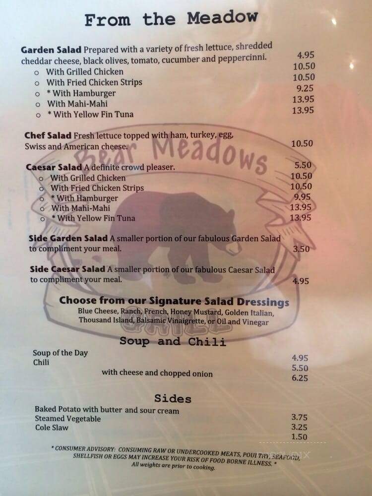 Bear Meadows Grill - Hiawassee, GA menu_pic
