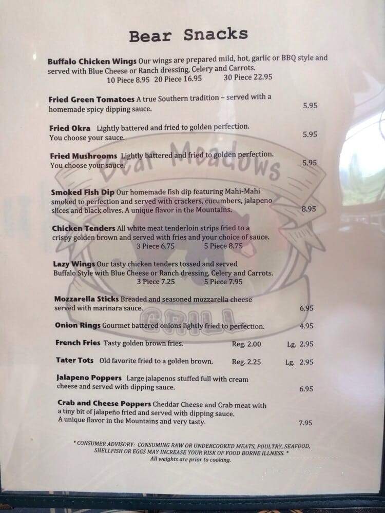 Bear Meadows Grill - Hiawassee, GA menu_pic