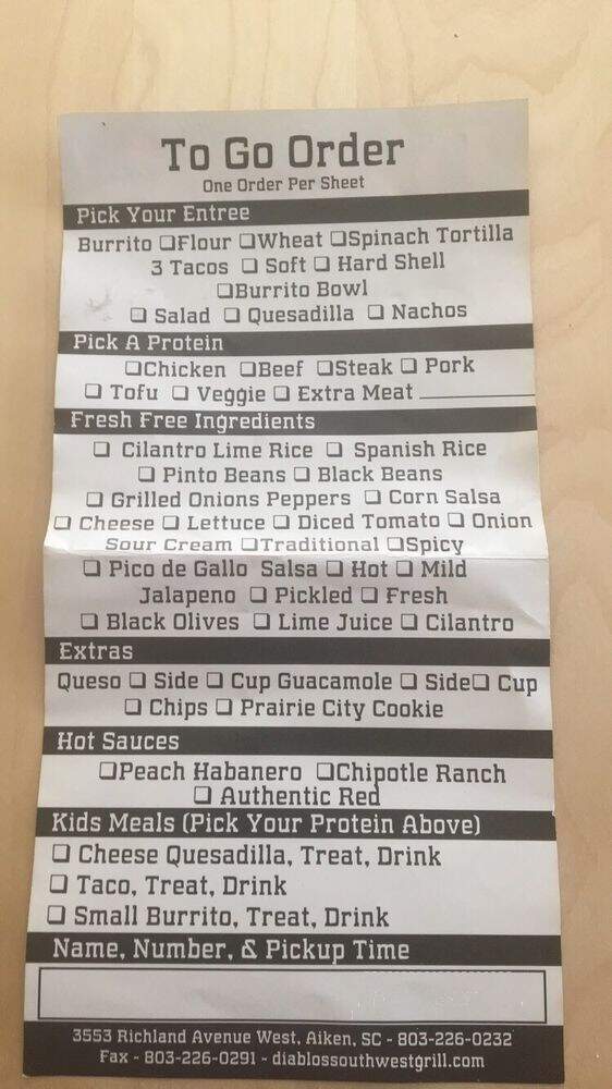 Diablo's Southwest Grill - Aiken, SC menu_pic