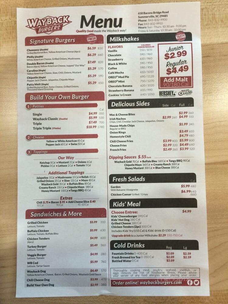 Wayback Burgers - Summerville, SC menu_pic
