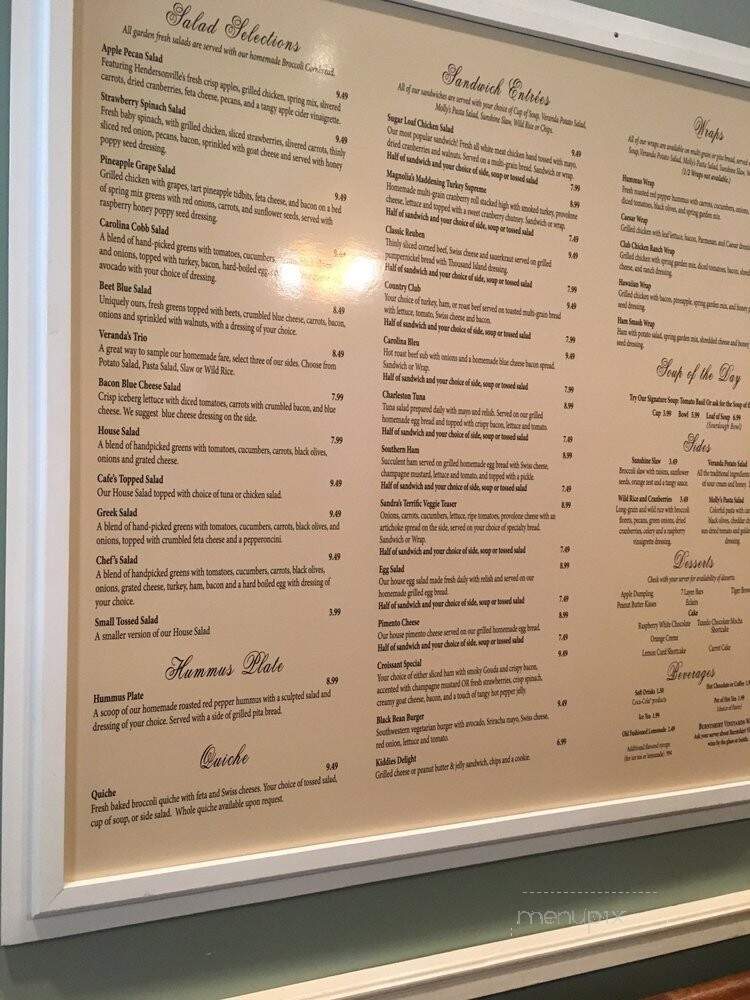 Cafe on the Veranda - Hendersonville, NC menu_pic