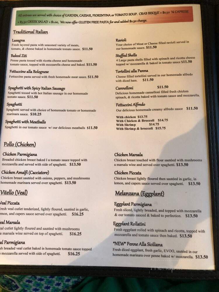 Amalfi's Italian Restaurant & Pizzeria - Mount Pleasant, SC menu_pic