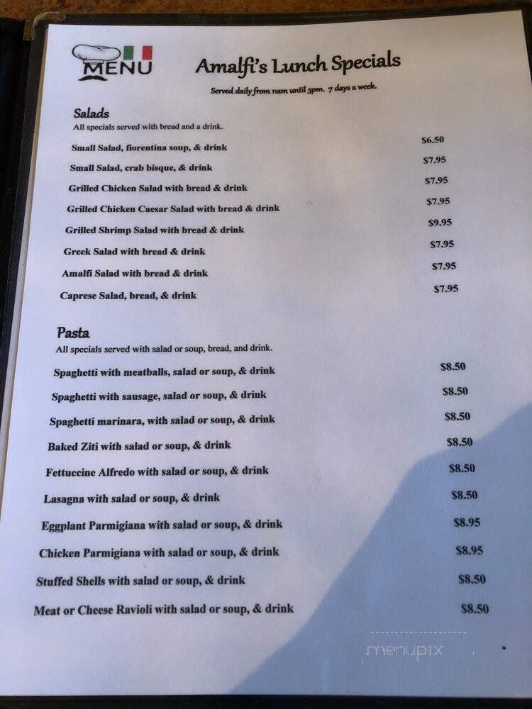 Amalfi's Italian Restaurant & Pizzeria - Mount Pleasant, SC menu_pic