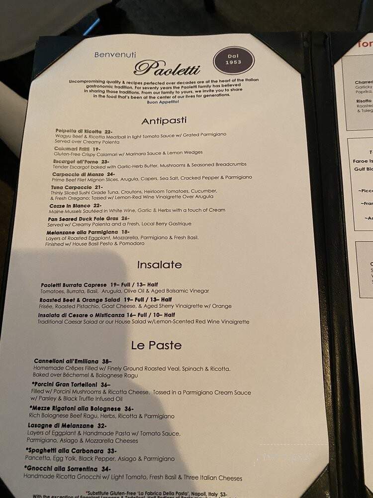 Ristorante Paoletti - Highlands, NC menu_pic
