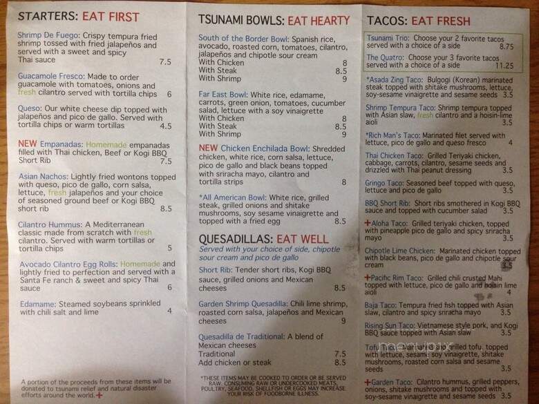 Taqueria Tsunami - Woodstock, GA menu_pic