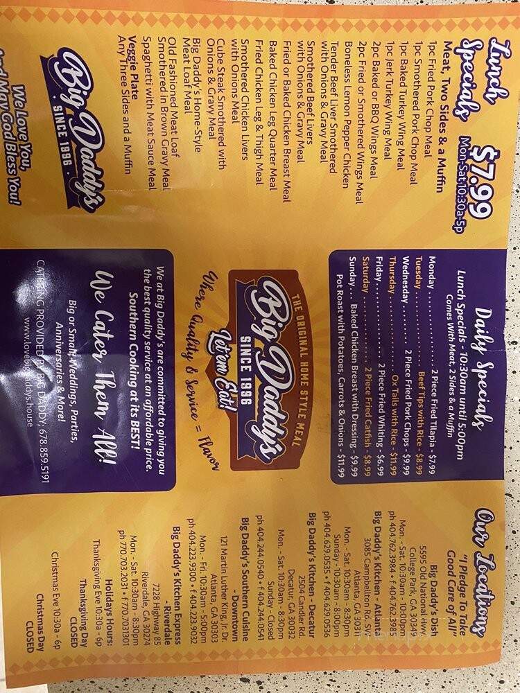 Big Daddy's Dish - Atlanta, GA menu_pic