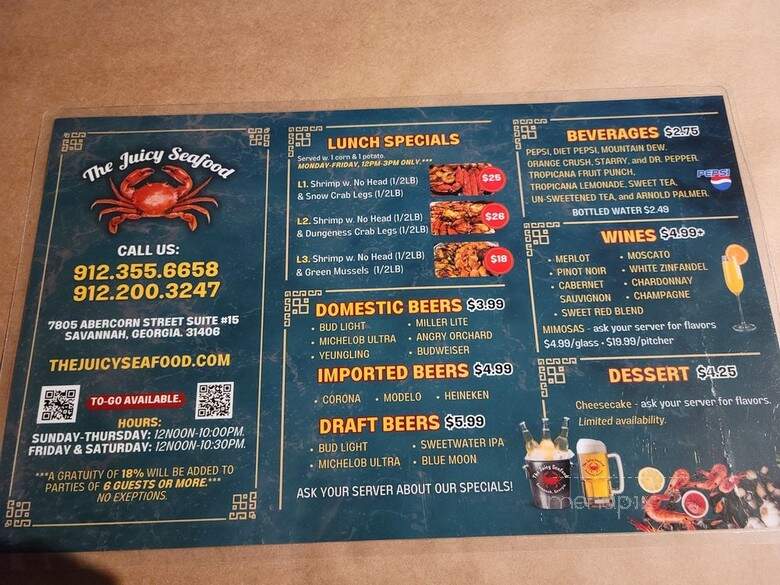 The Boiling Seafood - Savannah, GA menu_pic